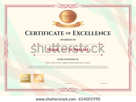 certificate of excellence template on abstract ribbon background with vintage border style - Free Certificate Of Excellence Template certificate of excellence template on abstract ribbon background with vintage border style - Free Certificate Of Excellence Template