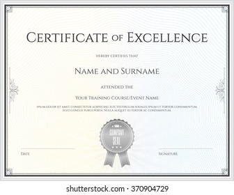 Certificate of excellence template in vector for achievement graduation completion