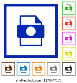 Certificate file flat color icons in square frames on white background