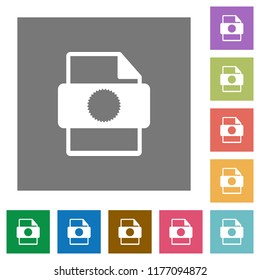 Certificate file flat icons on simple color square backgrounds