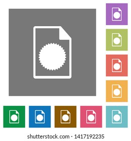 Certificate file flat icons on simple color square backgrounds