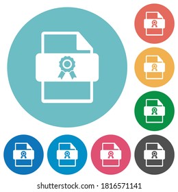 Certificate file flat white icons on round color backgrounds