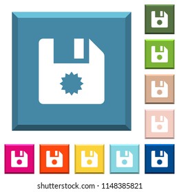 Certificate file white icons on edged square buttons in various trendy colors
