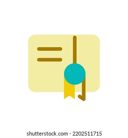 Certificate flat color ui icon. Appreciation letter. Outstanding student award. Recognition in school. Simple filled element for mobile app. Colorful solid pictogram. Vector isolated RGB illustration
