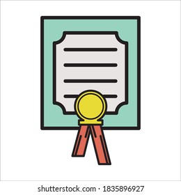 Ilustración de plantilla de vectores de diseño de iconos planos de certificado