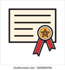 Certificate Flat Icon Color Design Vector Template Illustration