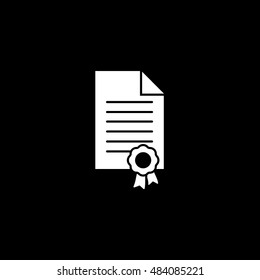 Certificate Flat Icon On Black Background