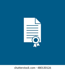 Certificate Flat Icon On Blue Background