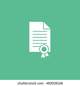 Certificate Flat Icon On Green Background