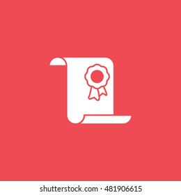 Certificate Flat Icon On Red Background