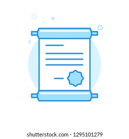 Certificate Flat Vector Icon. Diploma Symbol, Pictogram, Sign. Light Flat Style. Blue Monochrome Design. Editable Stroke. Adjust Line Weight. Design with Pixel Perfection.