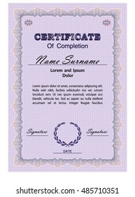 Certificate form template with guilloche background and guilloche elements. Vector illustration