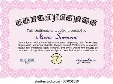 Certificate. Frame certificate template Vector. Lovely design. With complex background. 
