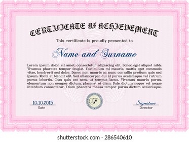 Certificate. Frame certificate template Vector.Lovely design. With complex background. 