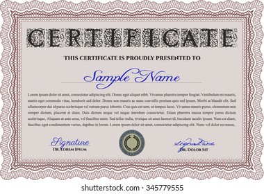 Certificado. Plantilla de certificado de marco Vector.Diseño encantador. Con un fondo complejo. 