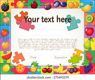Certificate with fruit jigsaw puzzle frame