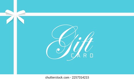 Certificate gift card blue with white wrapping bow ribbon graphic illustration mockup layout, voucher reward coupon template design, vip giftcard modern banner image