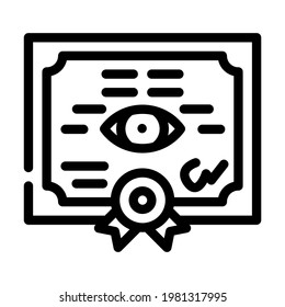 vector de icono de certificado de línea de gafas. signo de certificado de gafas. símbolo de contorno aislado ilustración negra