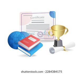 certificate  globe and book on a white background. vector illustration