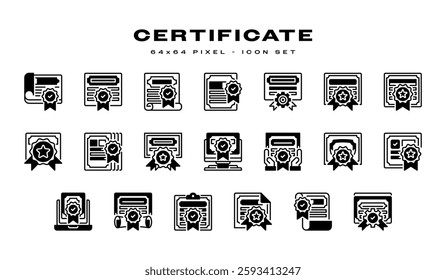 Certificate Glyph line icon sets. Universal creative premium symbol. Vector sign icon logo template. Vector illustration