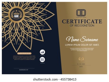 Plantilla de diseño de marco de oro de certificado y cinta dorada en tamaño A4