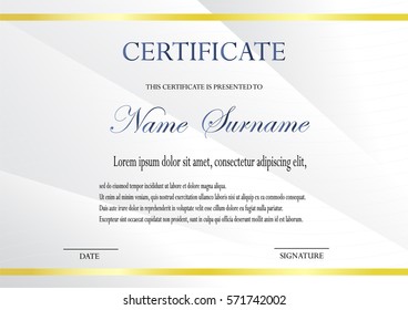 Certificate with gold medal template. Fashionable modern geometry vip blue style. Vector illustration. Elegant design. Customizable, easy to edit and change colors and text. Luxury pattern, diploma.