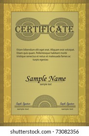 Certificate gold ornament frame vector template