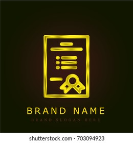 Certificate golden metallic logo