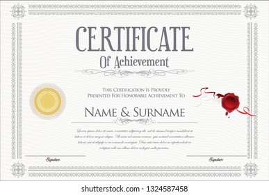 Certificate with golden seal and colorful design border 