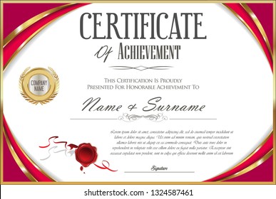 Certificate with golden seal and colorful design border 