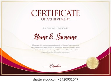 Certificate with golden seal and colorful design border 