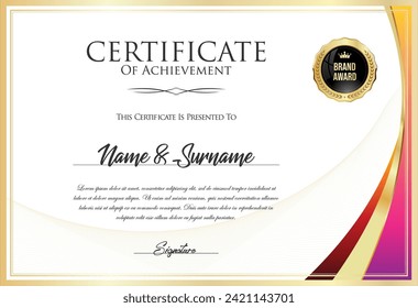 Certificate with golden seal and colorful design border 