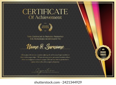 Certificate with golden seal and colorful design border