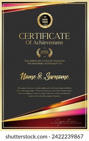 Certificate with golden seal and colorful design border 