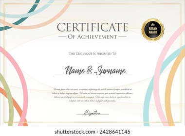 Certificate with golden seal and colorful design border 