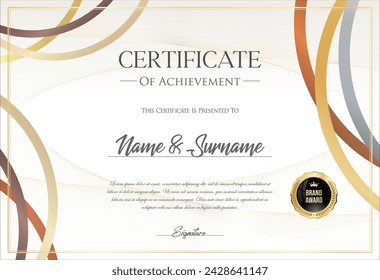 Certificate with golden seal and colorful design border 