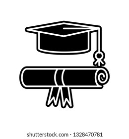 certificate and graduate cap icon. Element of education for mobile concept and web apps icon. Glyph, flat icon for website design and development, app development