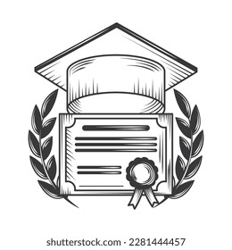 certificate and graduation hat icon isolated