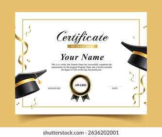 Certificate of graduation template clipart. School diploma award clip art for students achievement and appreciation of success in editable layout design vector illustration. 
