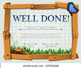 Certificate with grass and butterflies background