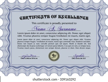 Certificate. With great quality guilloche pattern. Border, frame.Artistry design. 