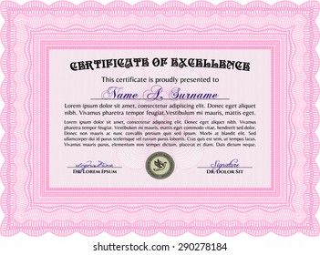 Certificate. With guilloche pattern and background. Elegant design. Detailed.