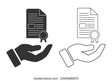Certificate with hand icon. Document sign vector ilustration.