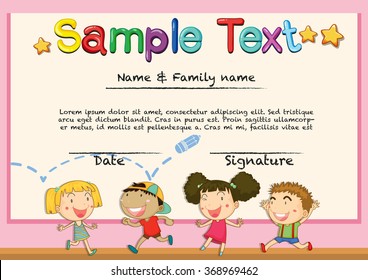 Certificate with happy children background illustration