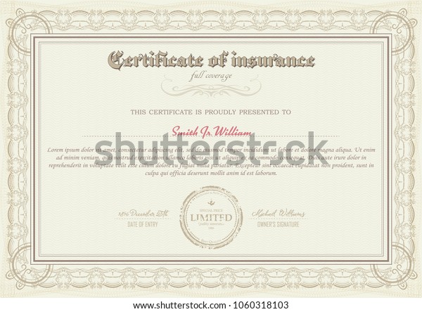 Certificate Health Insurance Medicine Full Coverage Stock Vector (Royalty Free) 1060318103