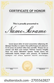 Certificate of honor template. vector illustration