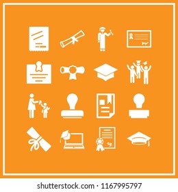 certificate icon. 16 certificate vector set. employment certificate, stamp, graduation and diploma icons for web and design about certificate theme