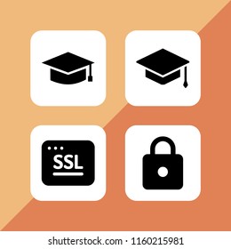 certificate icon. 4 certificate set with graduation student black cap, ssl, mortarboard and https vector icons for web and mobile app