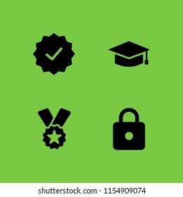 certificate icon. 4 certificate set with guarantee, ribbon badge award, https and graduation student black cap vector icons for web and mobile app