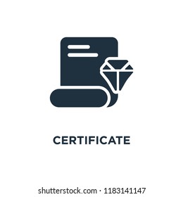 Certificate icon. Black filled vector illustration. Certificate symbol on white background. Can be used in web and mobile.